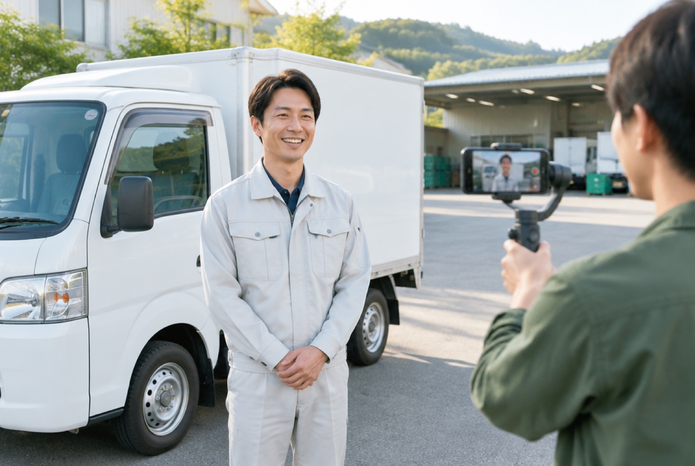 運送会社のドライバーを撮影している様子